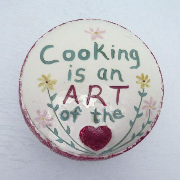 Ceramic Trinket Box for Cooking Lovers, Round Lidded Dish Handmade Kitchen Decor - Picture 1 of 6